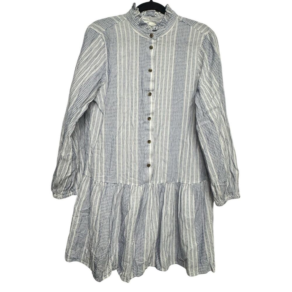 H&M Cotton Cottagecore Prairie Farmhouse Peasant Mini Dress Blue White Size S